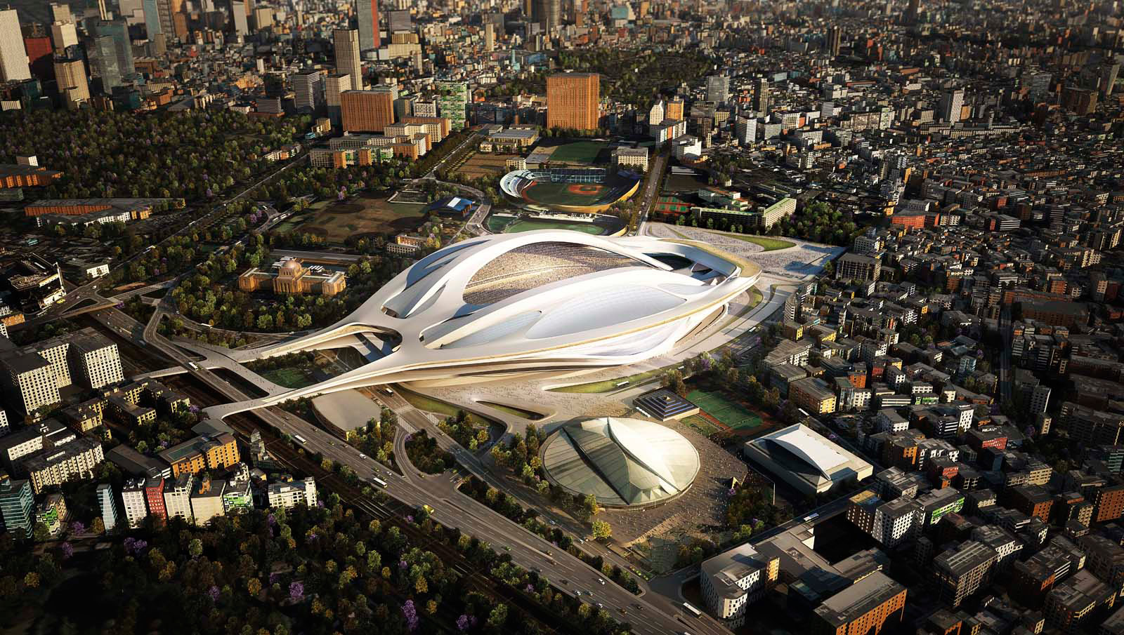 Diseño de Zaha Hadid Architects de Gran Bretaña para el nuevo Estadio Nacional de Tokio, el cual se utilizará como la sede principal de los Juegos Olímpicos de 2020. Fuente: AD 