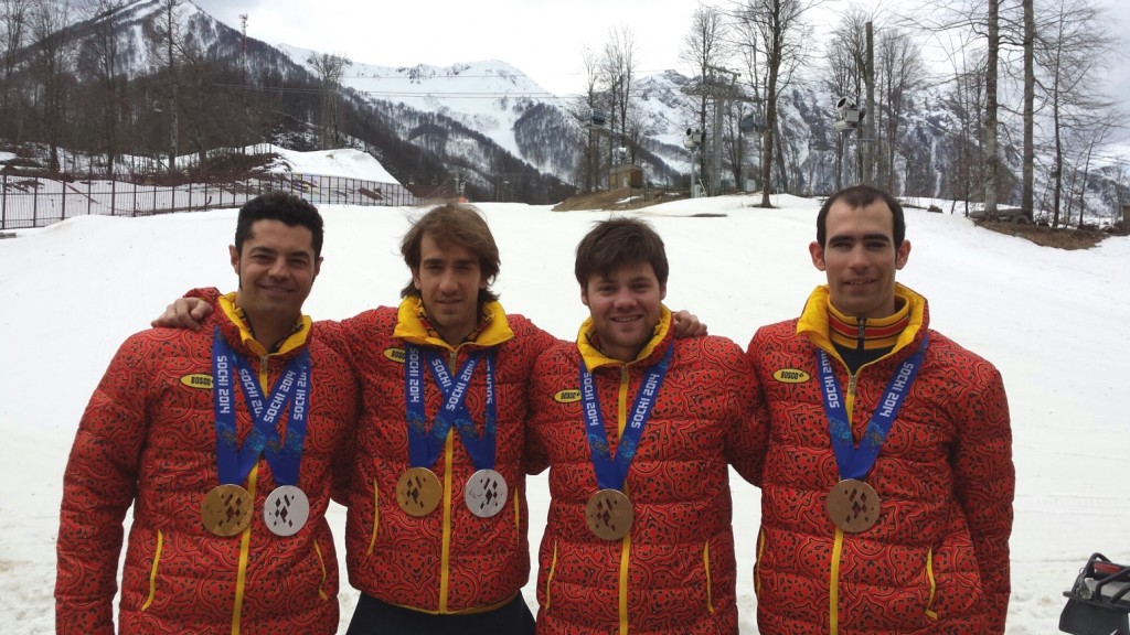     Miguel Galindo, Jon Santacana, Arnau Ferrer y Gabriel Gorce esqui paralímpico alpino sochi