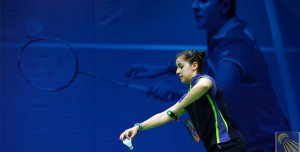 Carolina Marín durante un partido. Fuente: badminton.es