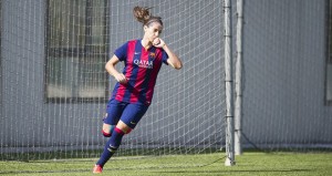 Vicky tras marcar un gol con el Barcelona. Fuente: FCB