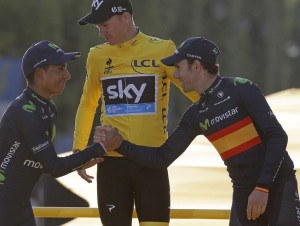 Froome, Quintana y Valverde en el podio del Tour. 