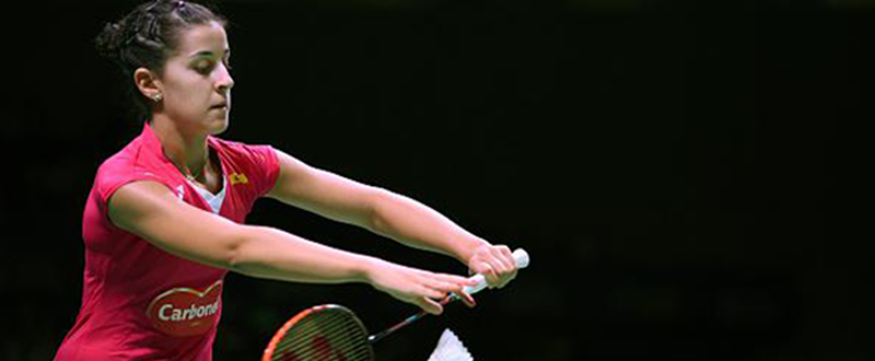 La bicampeona del mundo de bádminton, Carolina Marín, durante un partido. Fuente: badminton.es