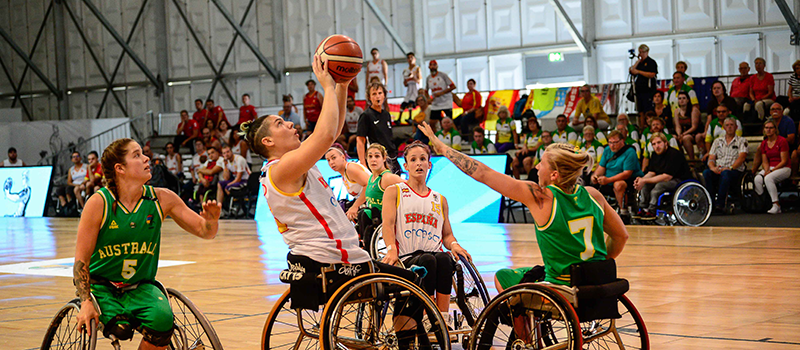 Australia vs España en cuartos del Mundial de Baloncesto en Silla de Ruedas. Fuente: CPE