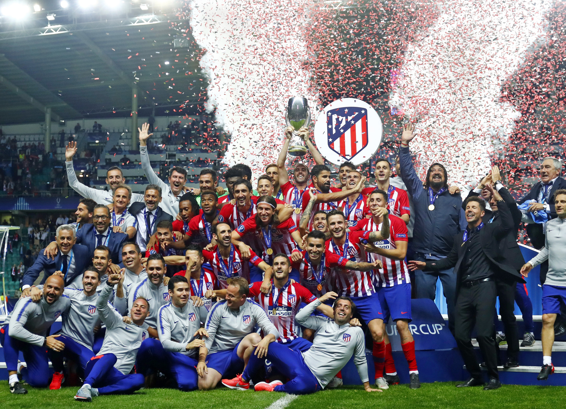 El Atlético de Madrid celebrando la Supercopa de Europa 2018. Fuente: Atlético de Madrid.