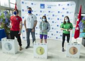 Anastasiya Dmytriv, Enrique Alhambra y Nahia Zudaire, podio en Valdemoro