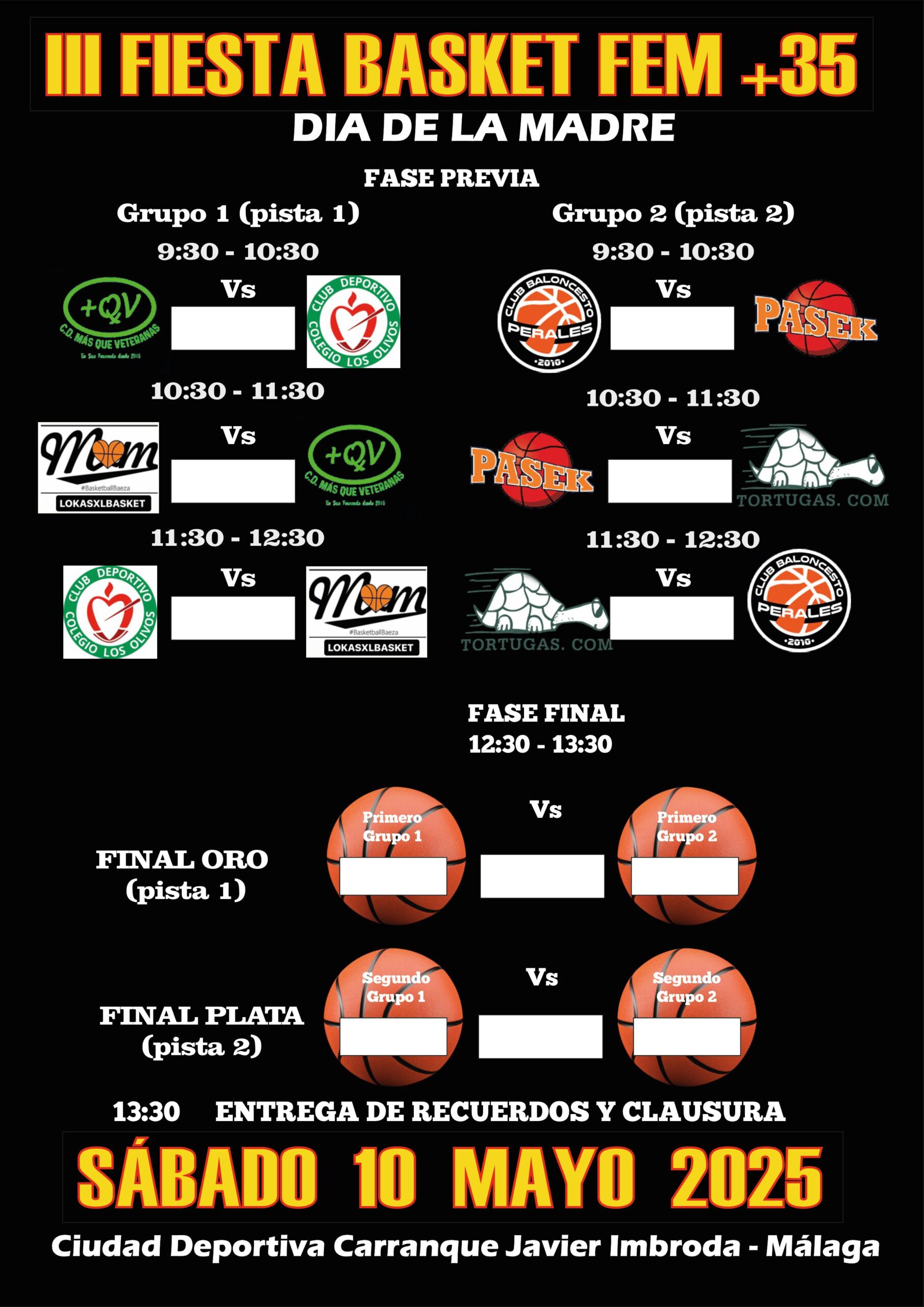 Cuadro de competición III Fiesta Basket FEM +35. Fuente: Pasek