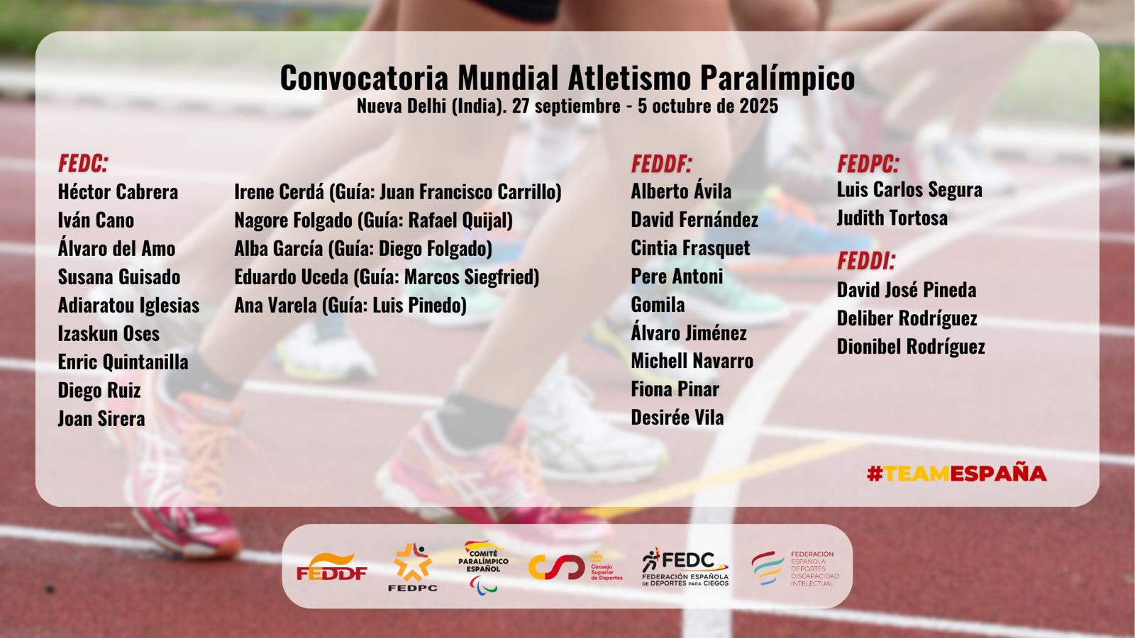 Listado de atletas españoles. Fuente: CPE